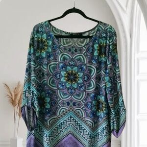 Jones Studio Blue Graphic 3/4 Sleeve Tunic